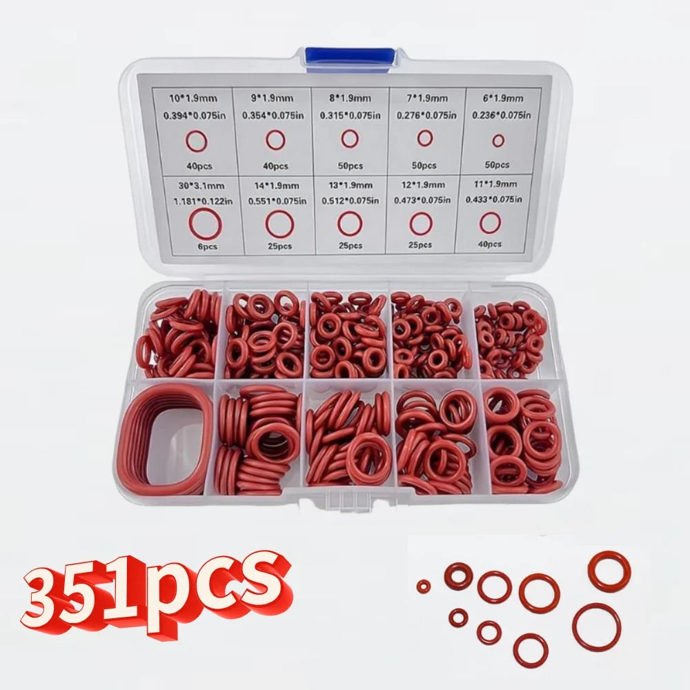 351-Piece Silicone O-Ring Kit – 10 Sizes, Oil & Heat Resistant
