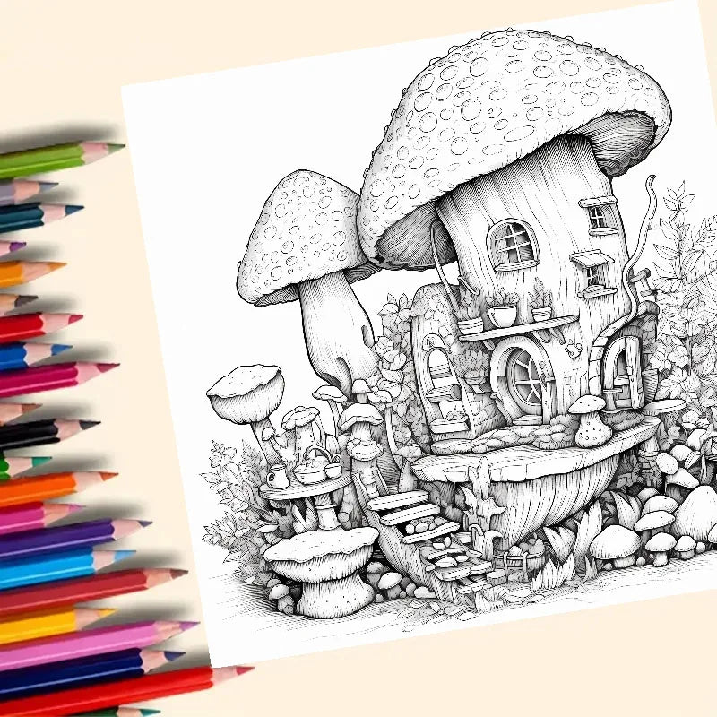 Fantasy Tree House Adult Coloring Book Relaxing Art Sketchbook