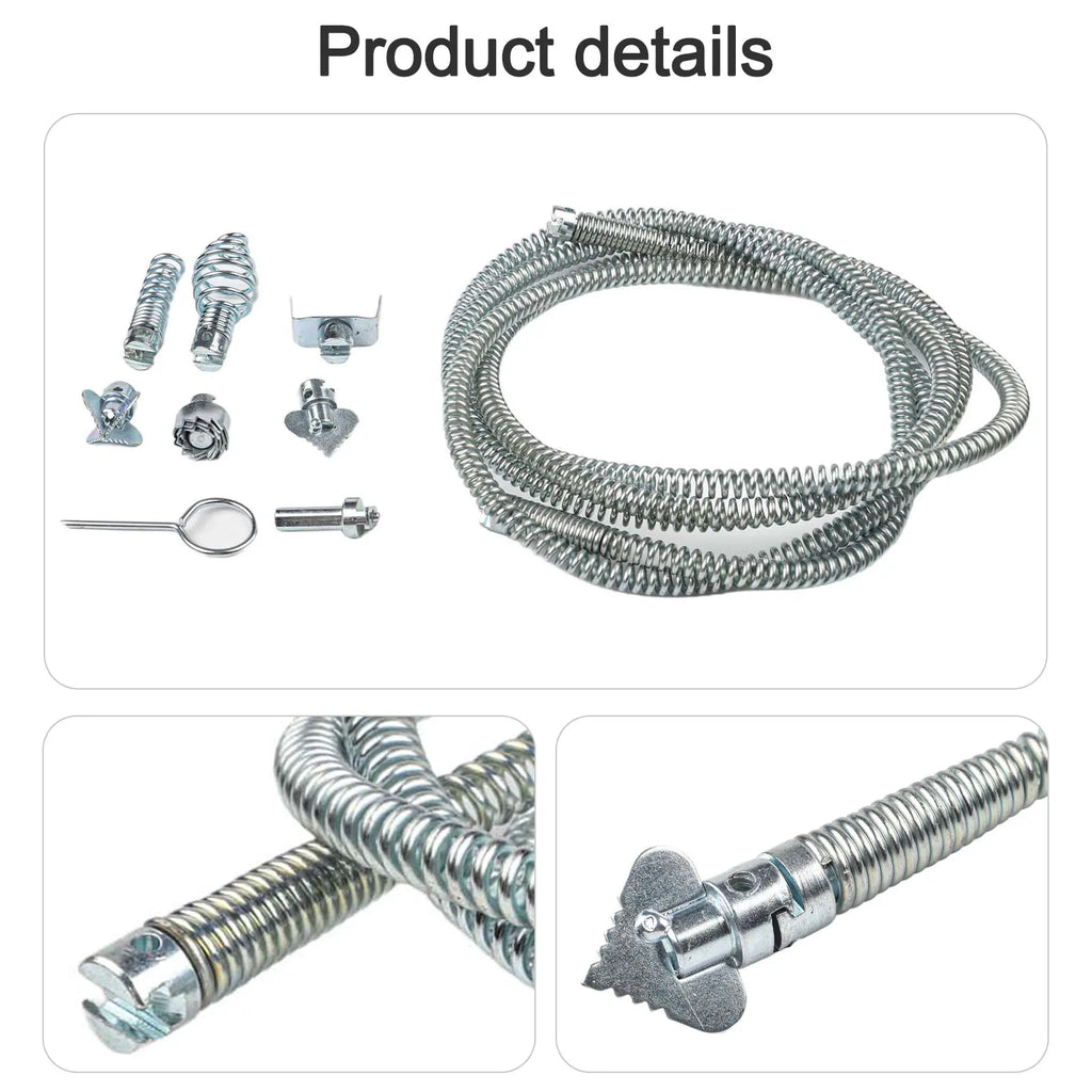 LEENKEA 3M Pipe Cleaning Spiral | 6 Cutting Heads Drain Snake
