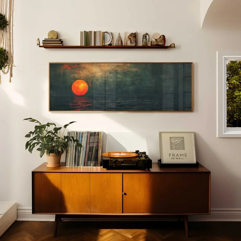 Sunset Ocean Boho Canvas Wall Art | Unframed Horizontal Print