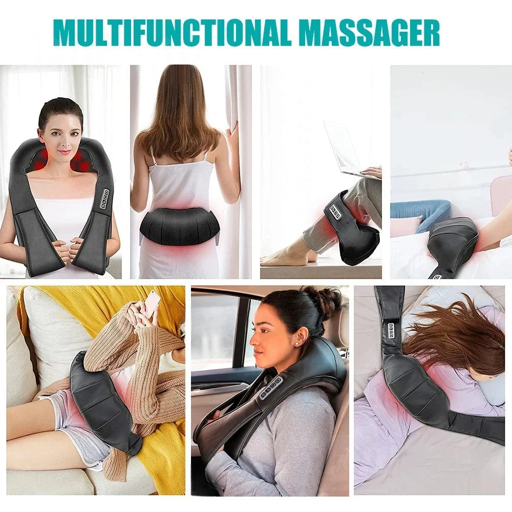 Heated U-shape Shiatsu Neck Shoulder Massager Deep Kneading Electric