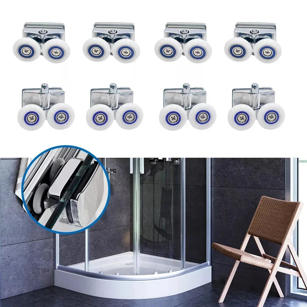 ABS Chrome Shower Door Sliding Pulleys – 8-Piece Roller Set