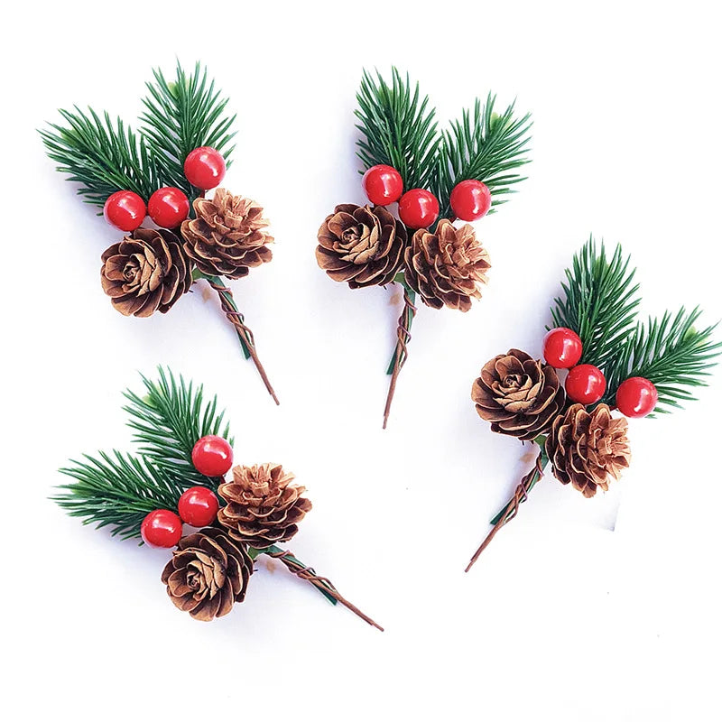 10-Pc Artificial Pine Cones & Red Berries – Holiday Decor