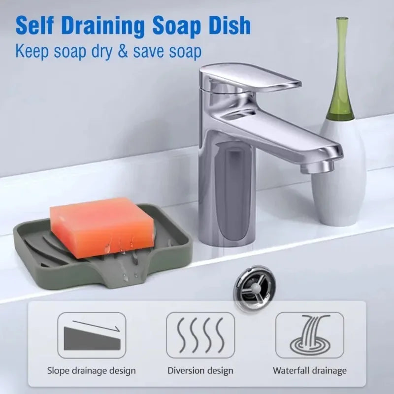 Silicone Soap Dish with Drain | Anti-Slip Sink Tray