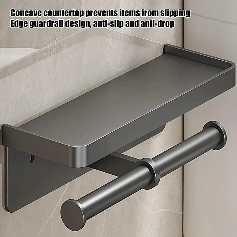 Aluminum Toilet Paper Holder with Storage Shelf | Bathroom