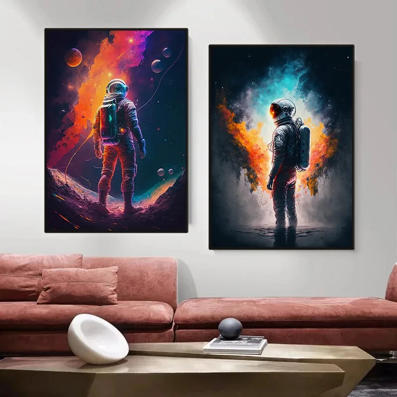 Astronaut Canvas Wall Art | Modern Sci-Fi Space Poster Print