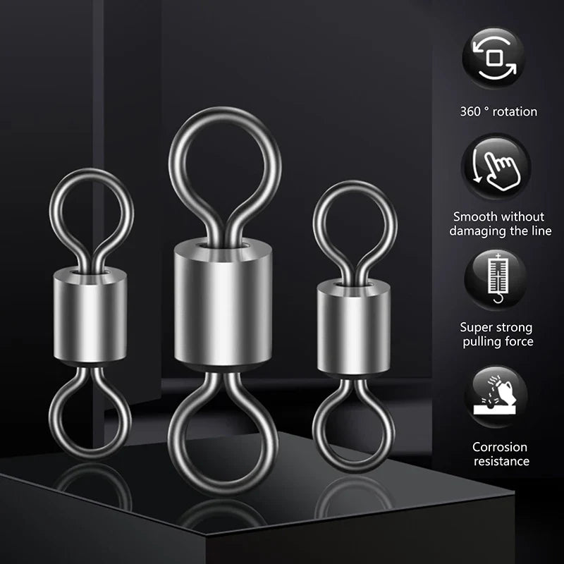 100 Pcs Stainless Steel Rolling Fishing Swivels | Line Connector