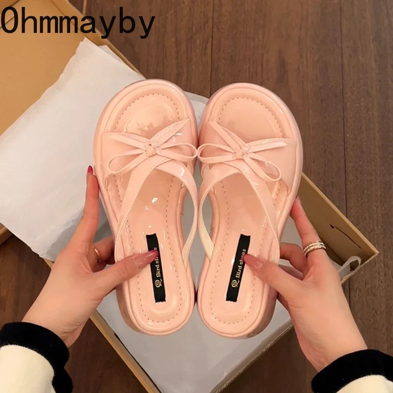 Women's Platform Butterfly-Knot Slides | Summer Beach Slippers