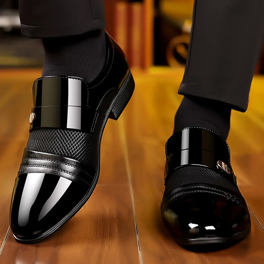 Men's Slip-On Dress Shoes | Glossy Pointed Toe PU Leather