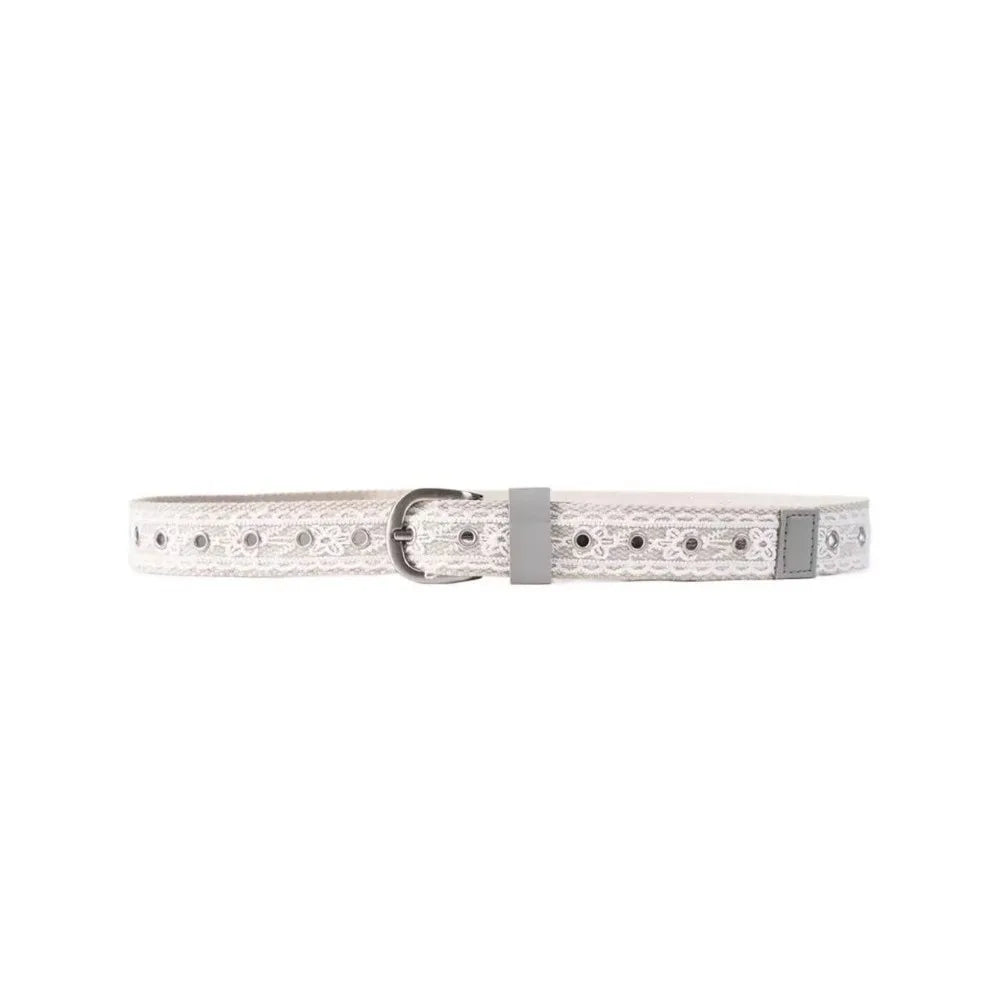 Korean Y2K Lace Canvas Waist Belt Metal Buckle – Beige