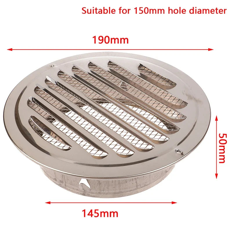 Round Stainless Steel Air Vent Grille | 70–150MM Wall Duct Cover