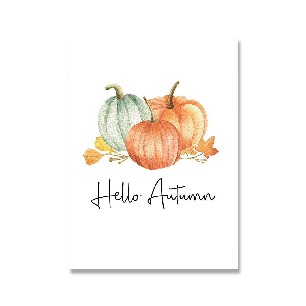 Hello Fall Autumn Pumpkin Canvas Wall Art | Unframed Print