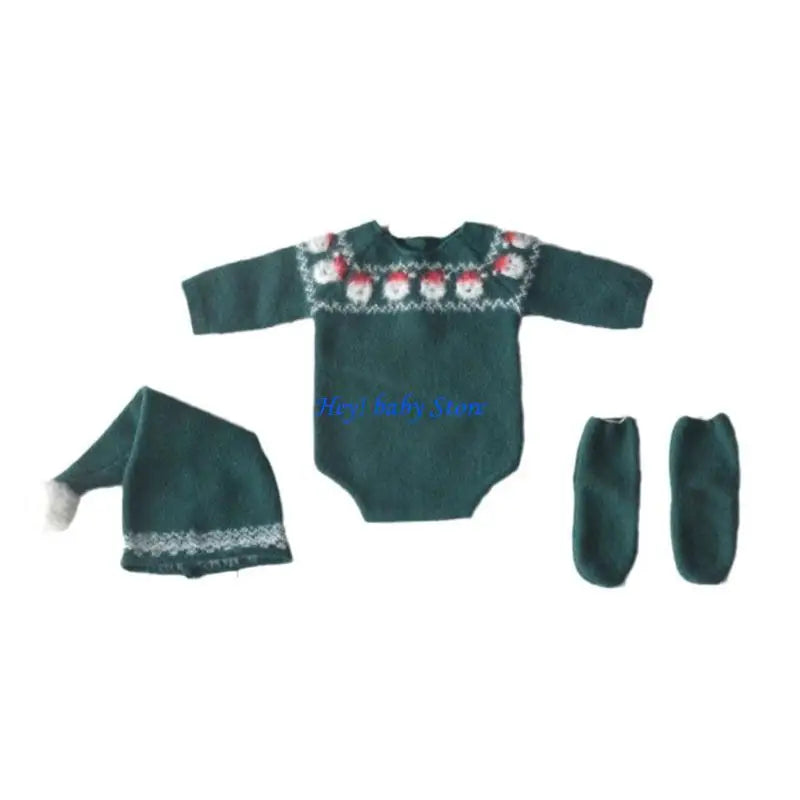 Newborn Knitted Romper Hat & Socks Set | Baby Photo Outfit