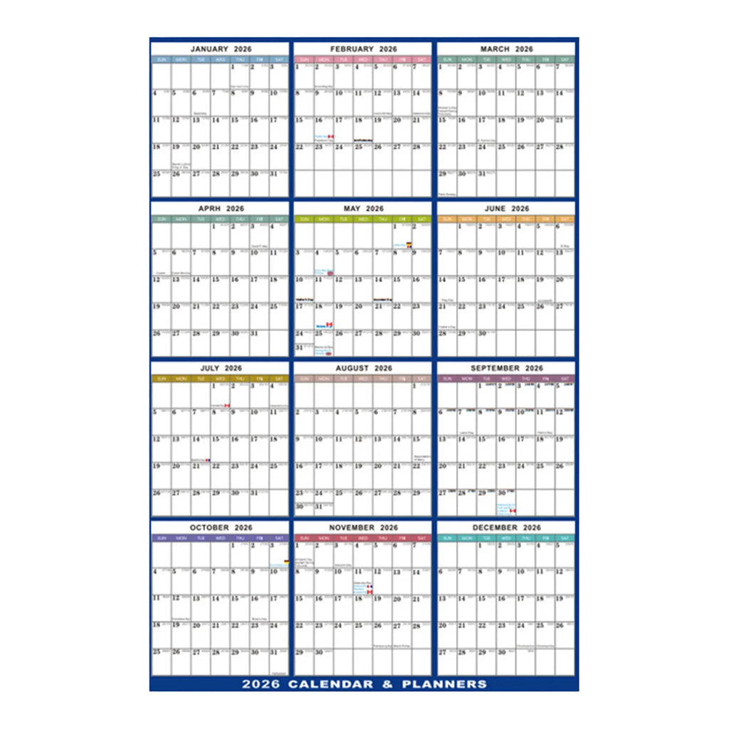 2026 Laminated Erasable Wall Calendar | Double-Sided Foldable