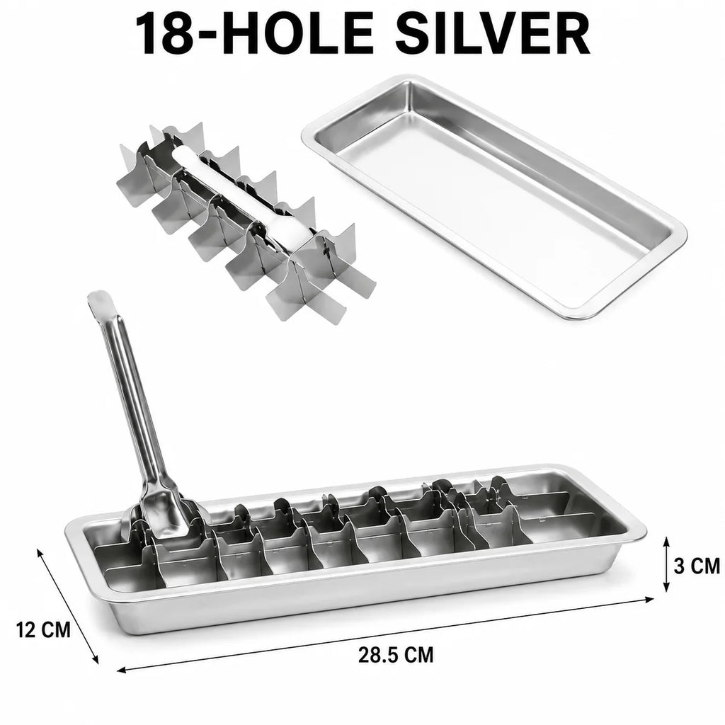 Stainless Steel Ice Cube Tray with Lever Release – 6 & 18 Cavity