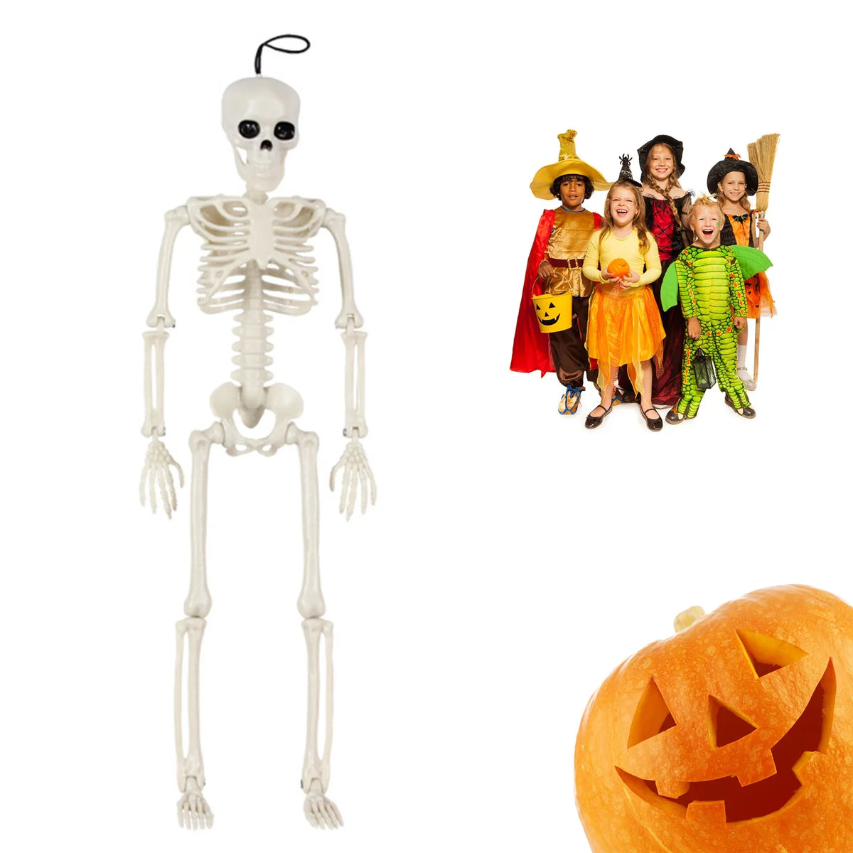 40cm Posable Halloween Skeleton Decor with Movable Joints