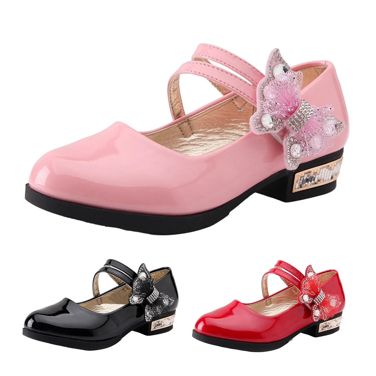 Girls Rhinestone Party Shoes | Butterfly-Knot Kids Heels