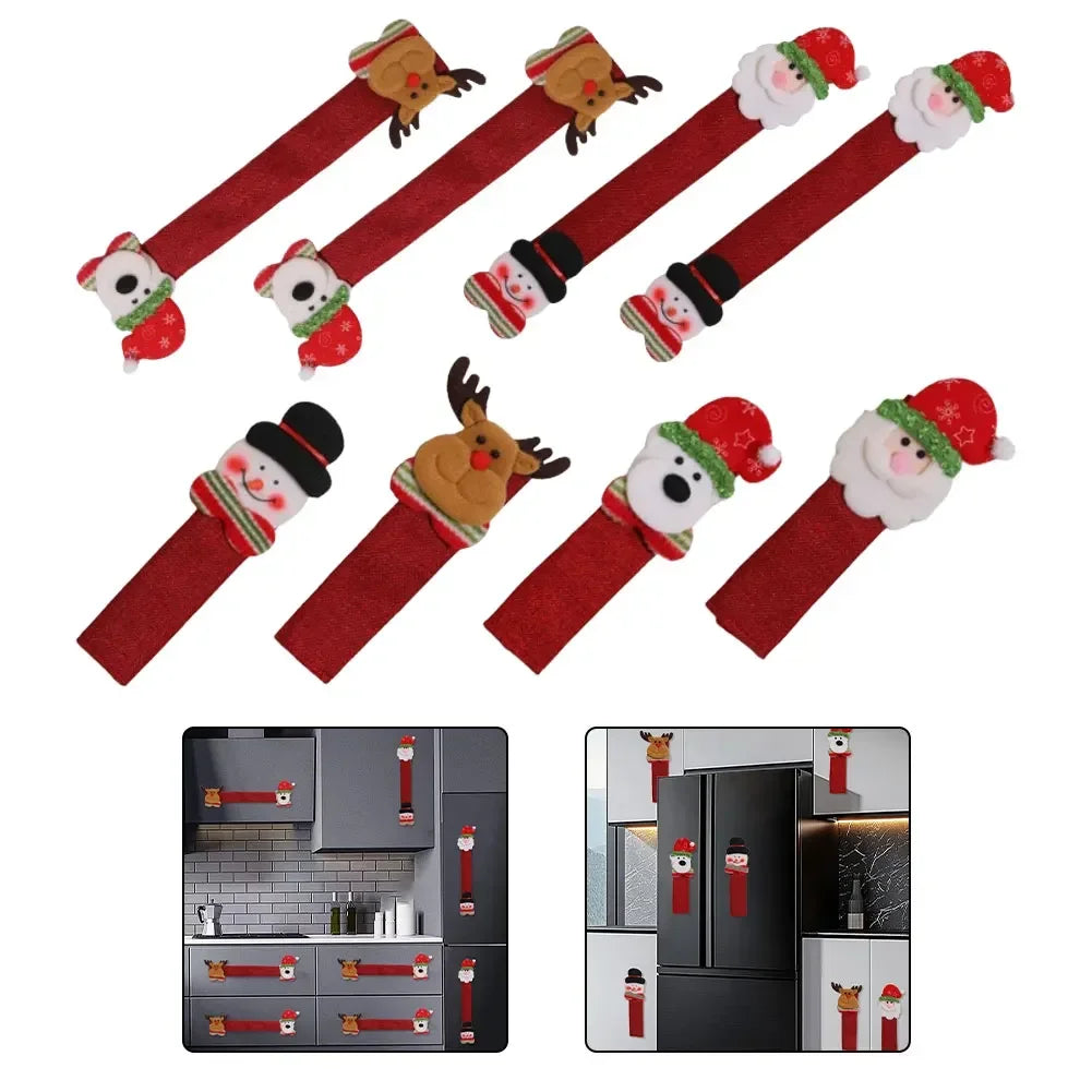 Christmas Handle Cover Set – Santa & Snowman Kitchen Decor (4 Pc)