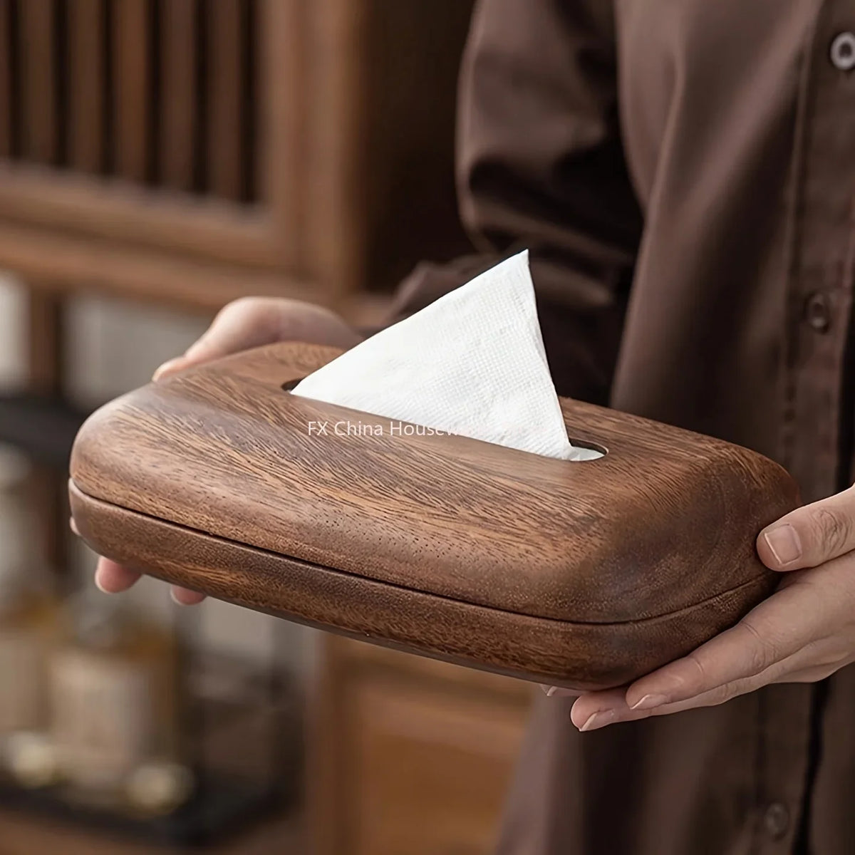 Walnut Wood Tissue Box Cover Holder Modern Rectangular Design