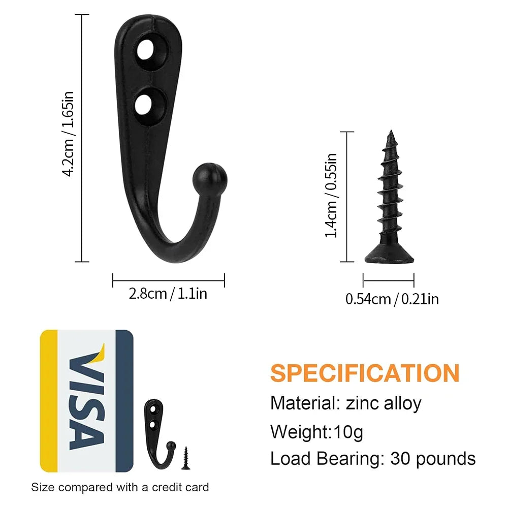 10 20 Heavy Duty Alloy Wall Hooks Screws Metal Coat Hook Garden