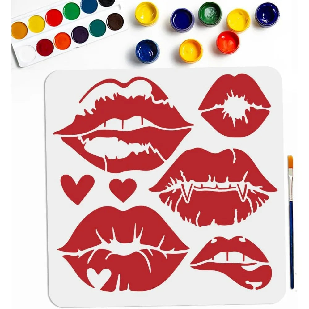 Large Lip & Heart DIY Stencil 11.8" with Paint Brush – Reusable