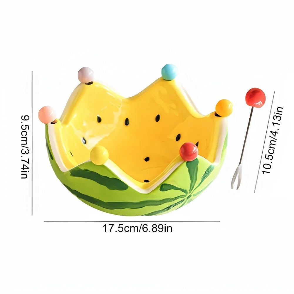 Watermelon Ceramic Fruit Bowl with Forks – Large Capacity
