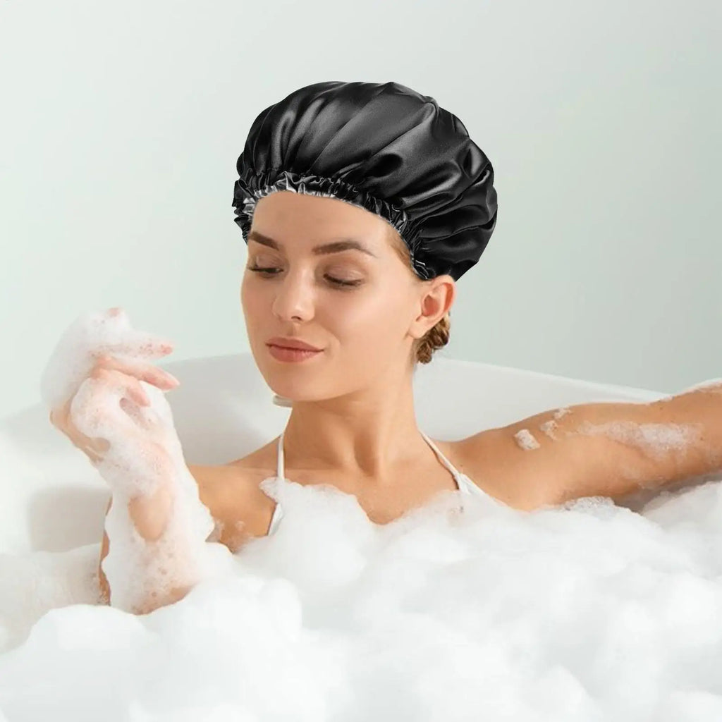 Extra Large Double Layer Waterproof Shower Cap for Thick Hair