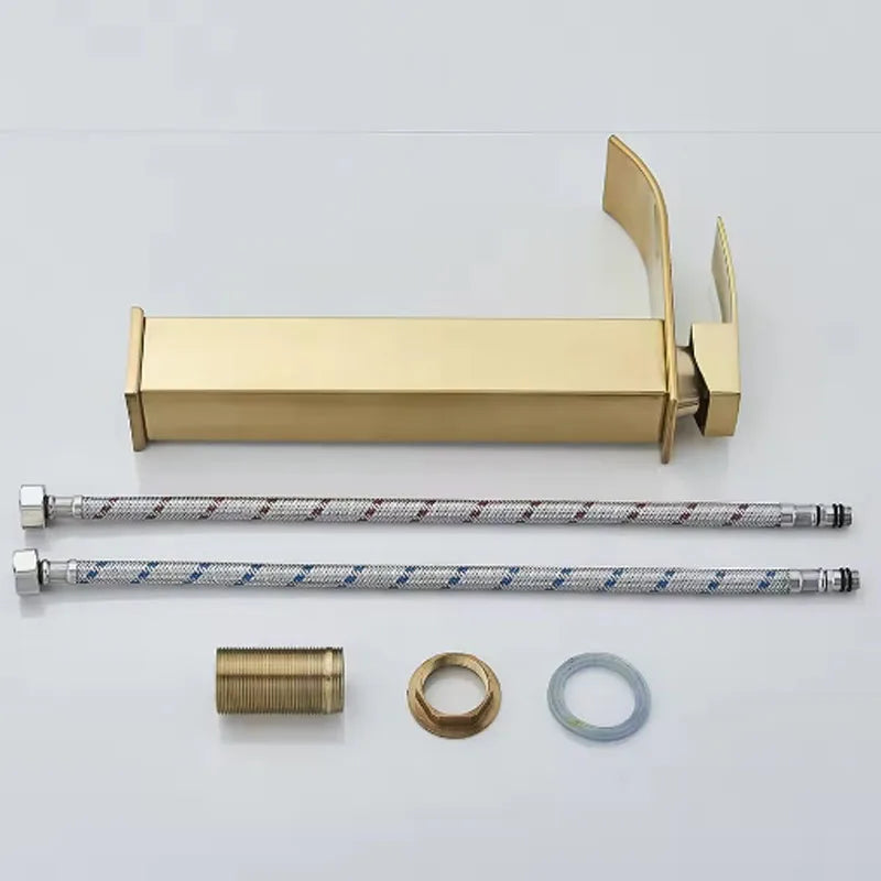 Brushed Gold Waterfall Bathroom Faucet | Single Handle Deck Mount