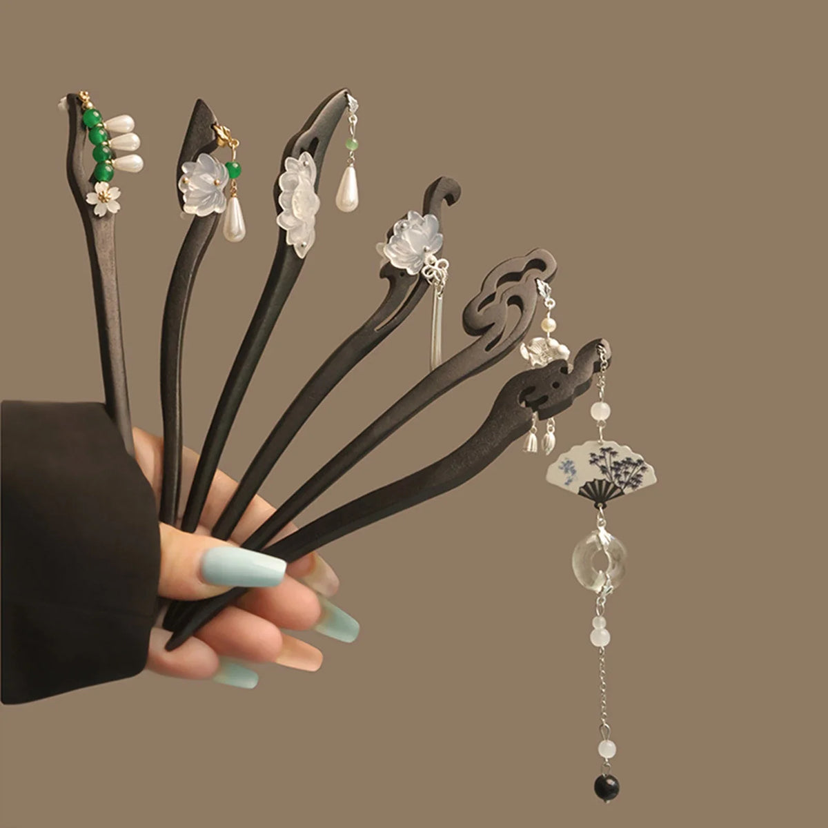 Chinese Floral Hair Chopsticks | Pearl Flower Wood Hair Stick