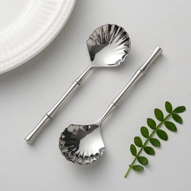 Heat Resistant Stainless Steel Seashell Dessert Spoon Reusable Coffee