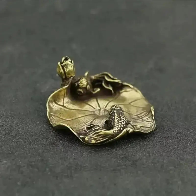 Brass Goldfish Lotus Leaf Incense Holder & Desktop Sculpture