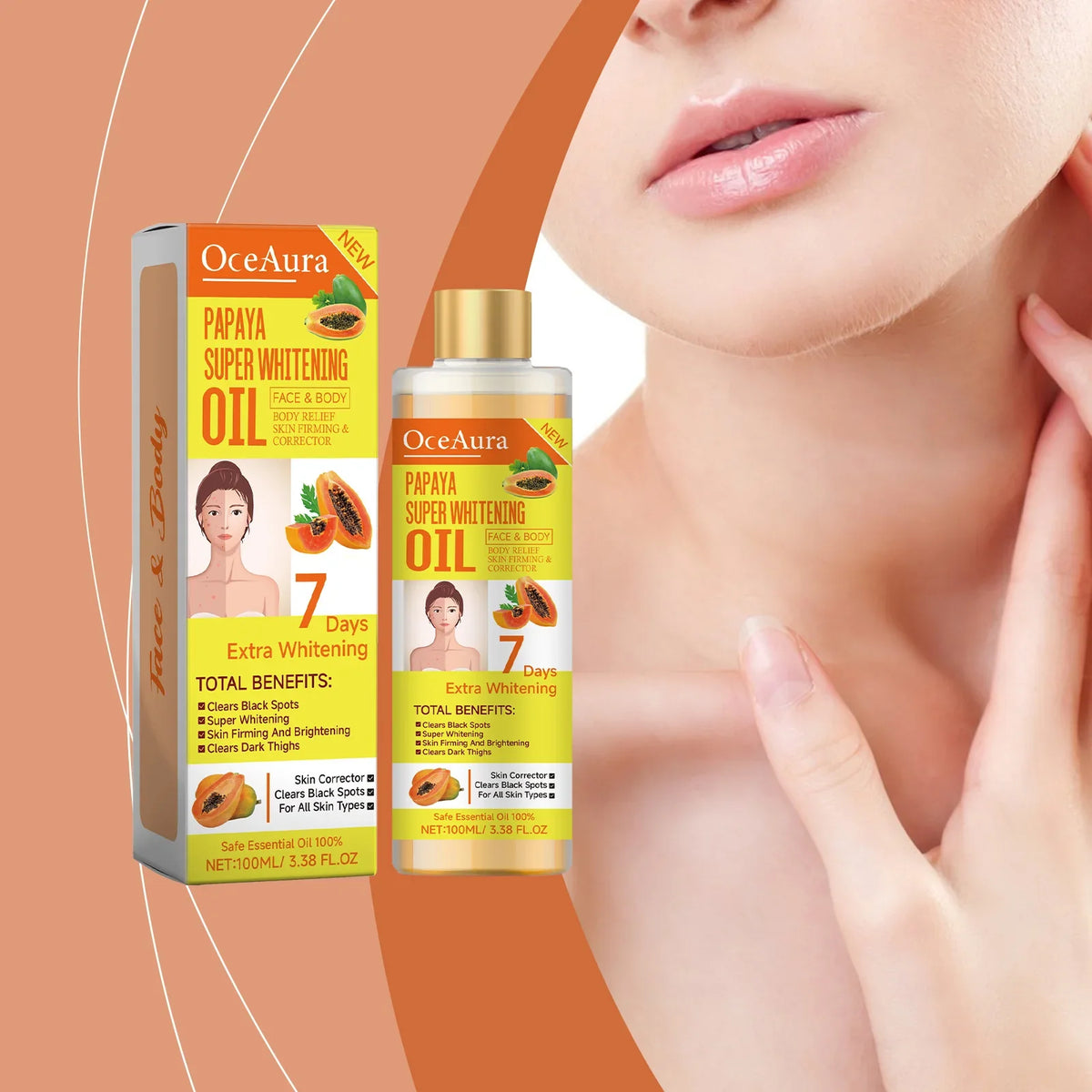OCEAURA Papaya Whitening Face & Body Oil 3.38 oz | Moisturizer