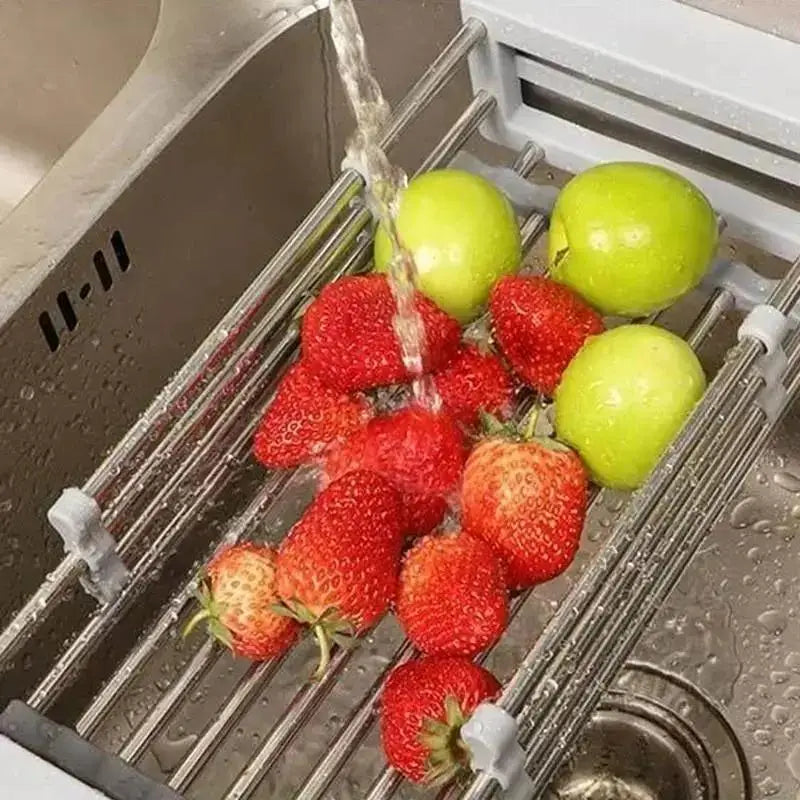 Adjustable Stainless Steel Sink Dish Drying Rack & Drain Basket