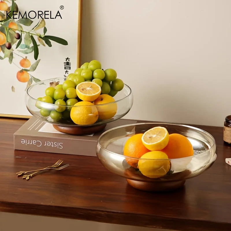 KEMORELA Glass Fruit Bowl – Stackable Footed Kitchen Decor
