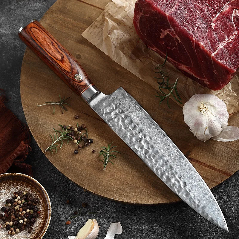 XUAN FENG Damascus Steel Chef Knife – 9" Wood Handle