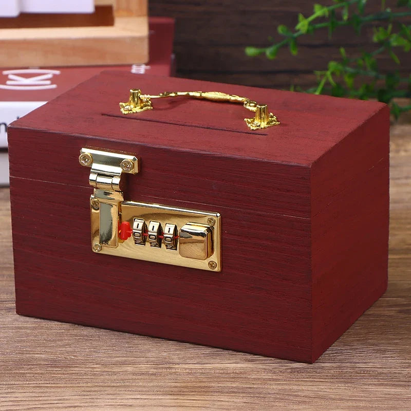 Wooden Password Lock Piggy Bank – Coin & Money Saving Box