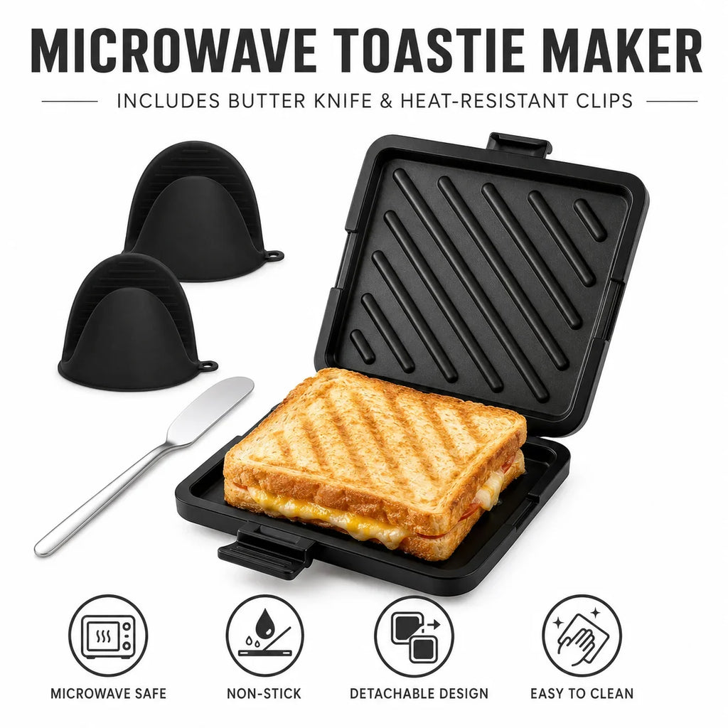 Microwave Sandwich Maker & Toastie Grill Pan with Silicone Mitts
