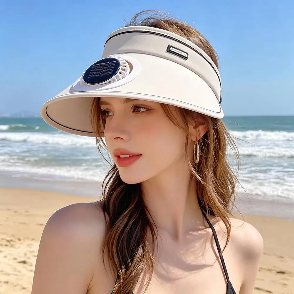 Solar USB Fan Sun Hat – Unisex Wide Brim Cooling Visor