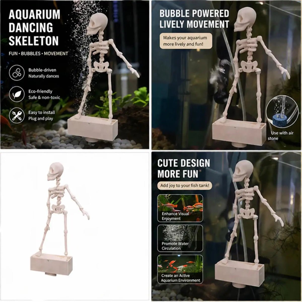 Dancing Skeleton Aquarium Bubbler Decoration with Air Hose