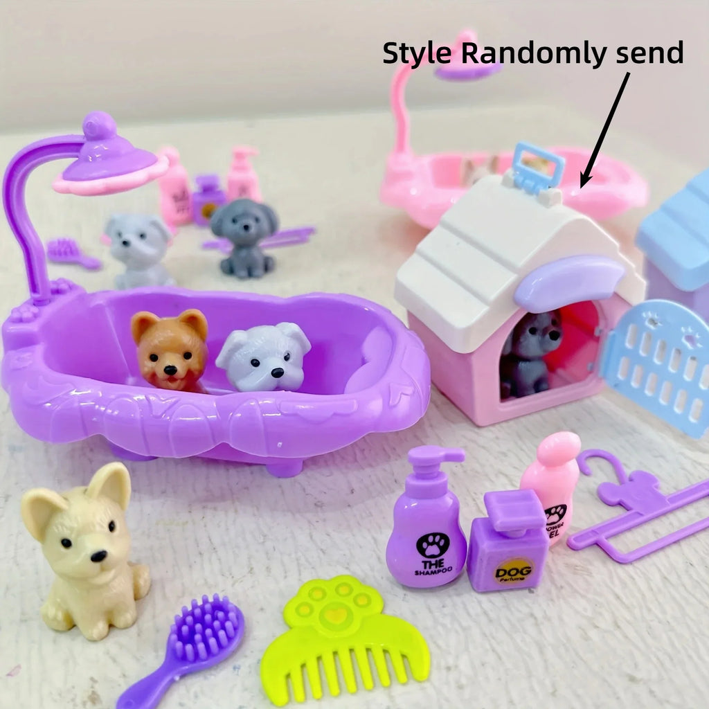 Cute Dog Pet Basket Toy Doll Cage Accessories Scene Play Family