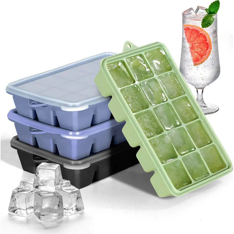 3-Pack Silicone Ice Cube Trays with Lids – 15 Grid Freezer Molds