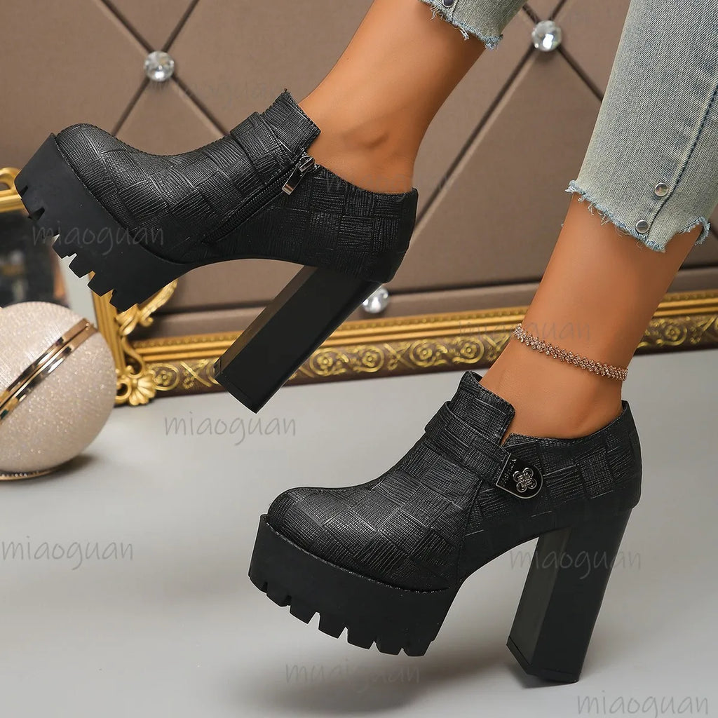 Women's Platform Pumps – Square Toe Thick High Heel Shoes