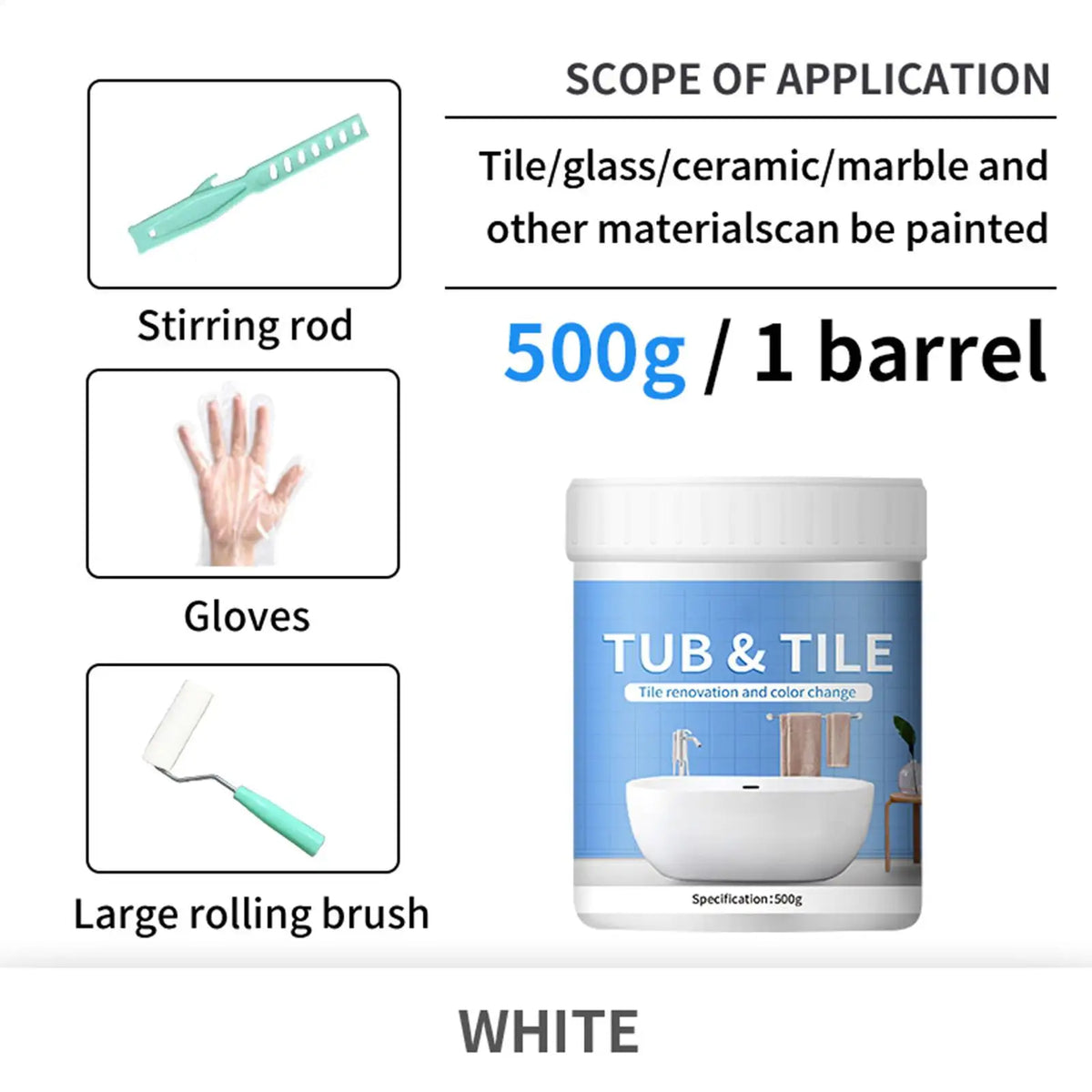 500g Bathroom Tile Paint Kit – Quick-Dry Bath Refinishing Set