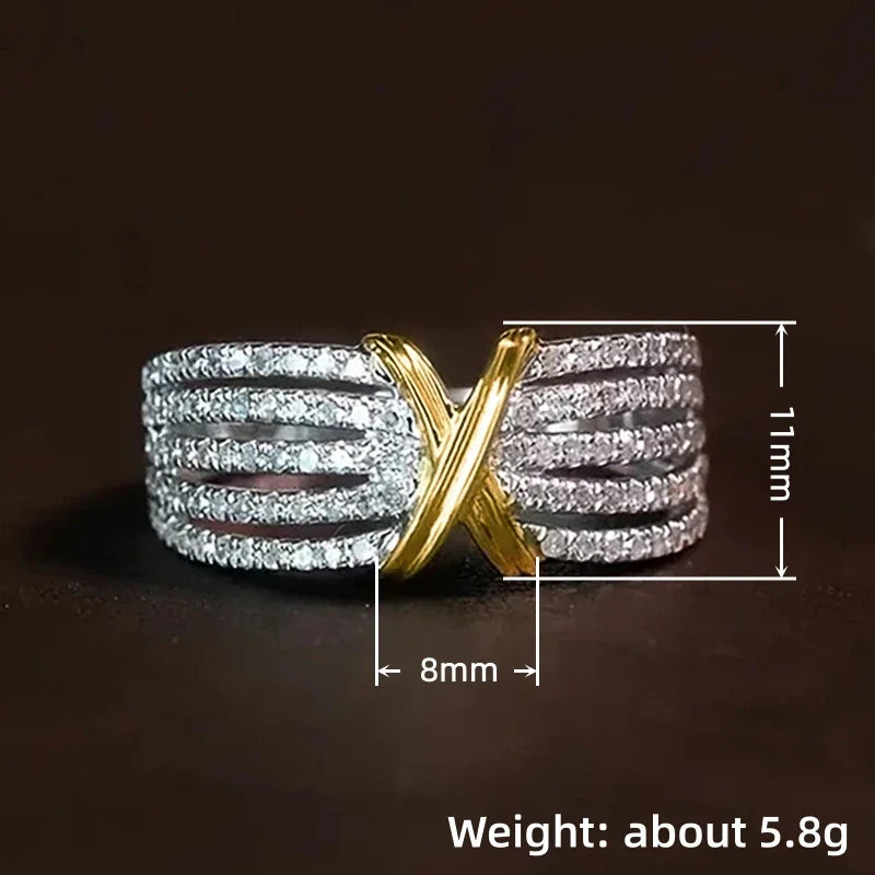 Huitan Two-Tone Cross Ring – Sparkling CZ Statement Ring