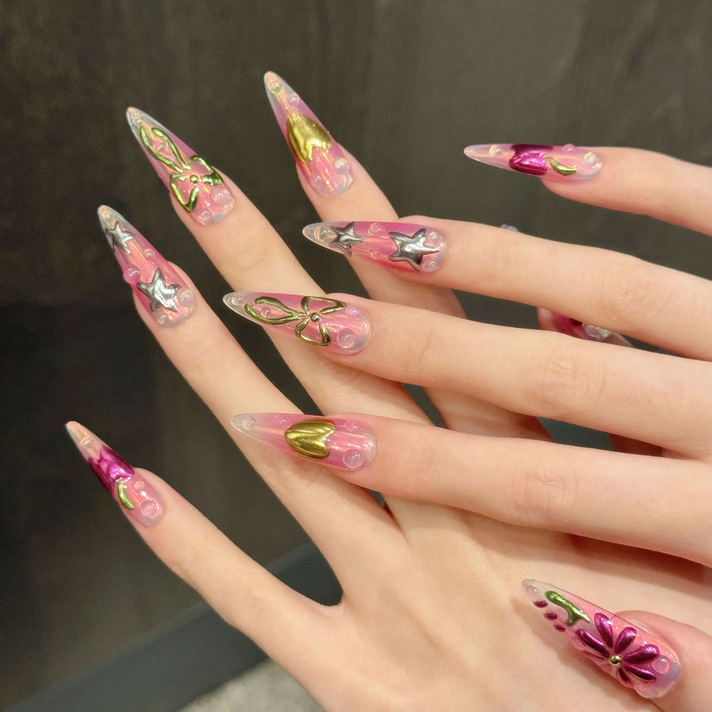 Aurora Purple Press On Nails – Long Almond False Nails 10pc