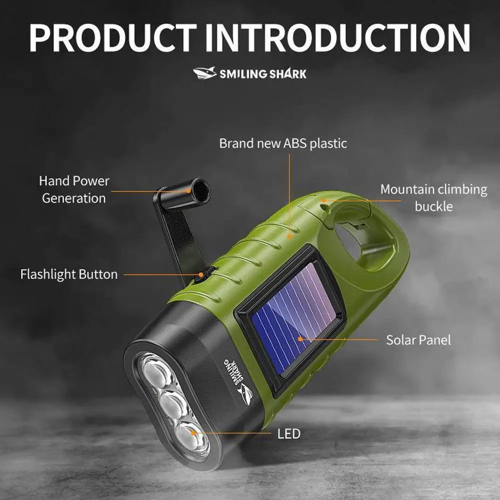 Solar Hand Crank LED Flashlight – Emergency Camping Lamp