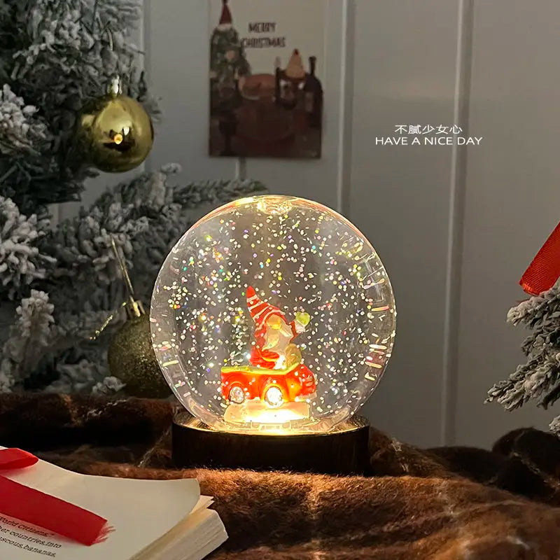 Christmas Crystal Ball Old Man Snowman Small Night Light Snowfall