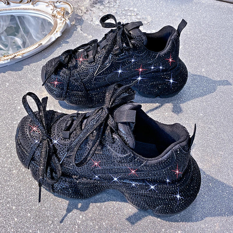Women's Luxury Bling Platform Sneakers – Lace-Up Sport Shoes