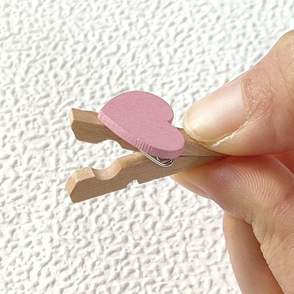 10 Red Heart Love Wooden Clothes Photo Paper Peg Pin Mini Clothespin