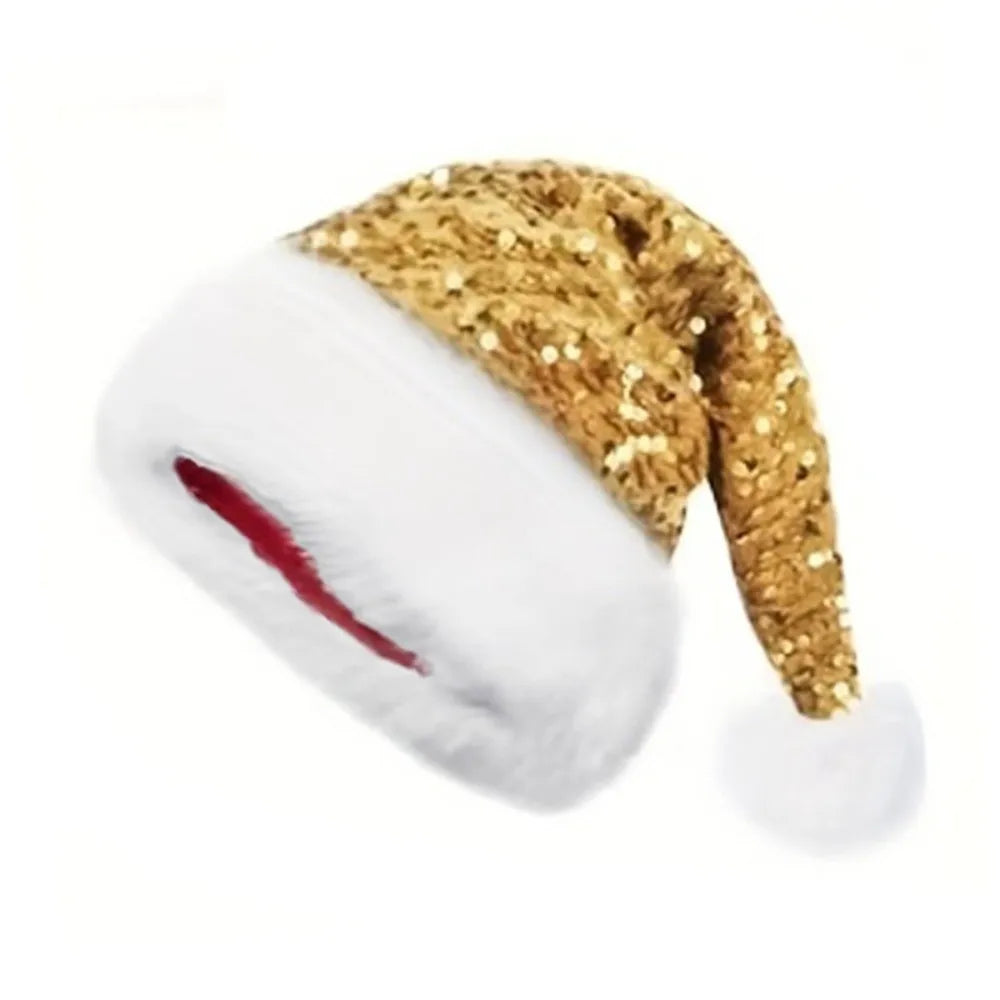 Red Glitter Sequin Santa Hat – Soft Velvet Unisex Xmas Cap